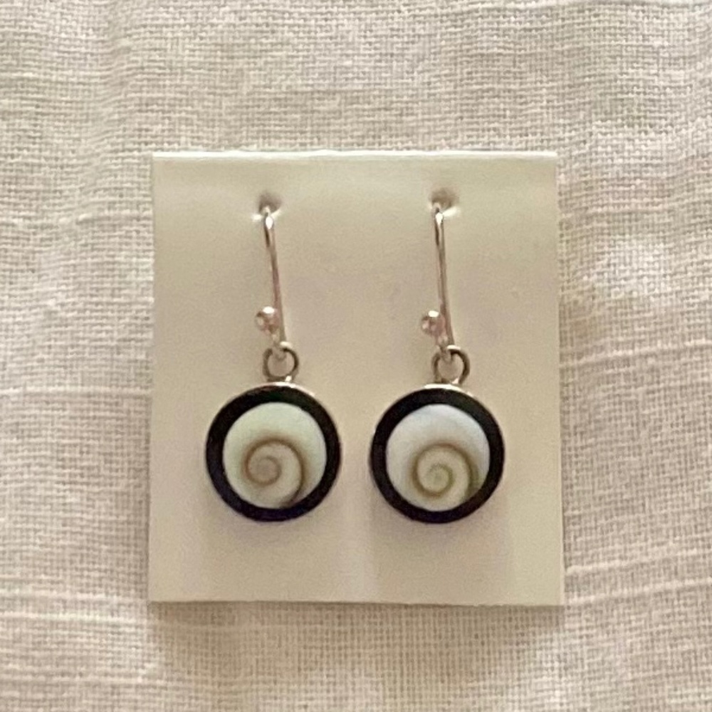 Shiva Eye Sea Shell Sterling Silver Dangle Earrings